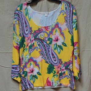 yellow patterned knit top
